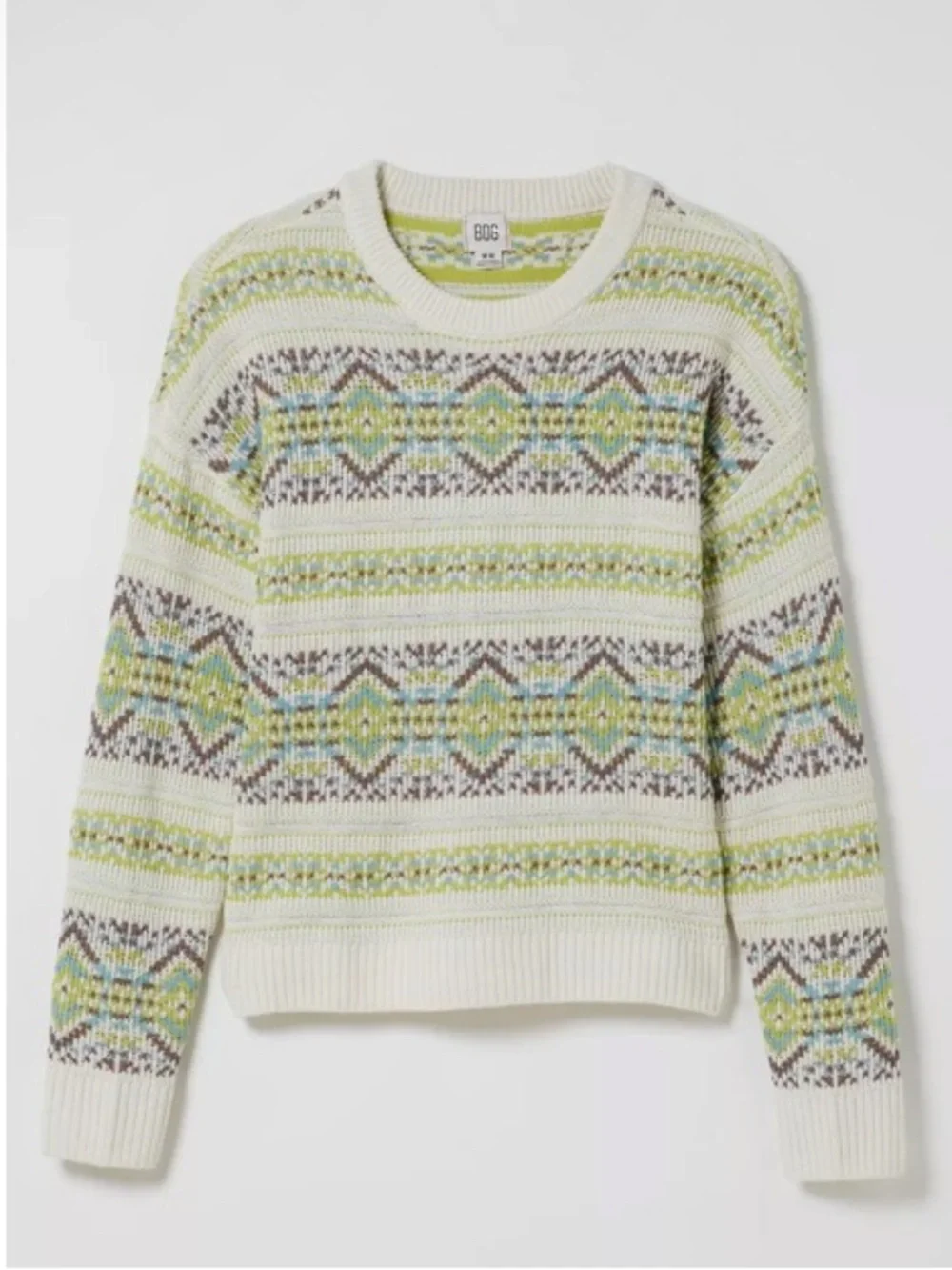 New! Urban Outfitters Men's Fair Isle Patterned Knit Sweater Cream